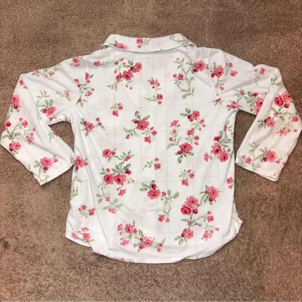 Lauren Ralph Lauren Floral Pajama Top Womens Large Pink Rose Button Up - Picture 7 of 9